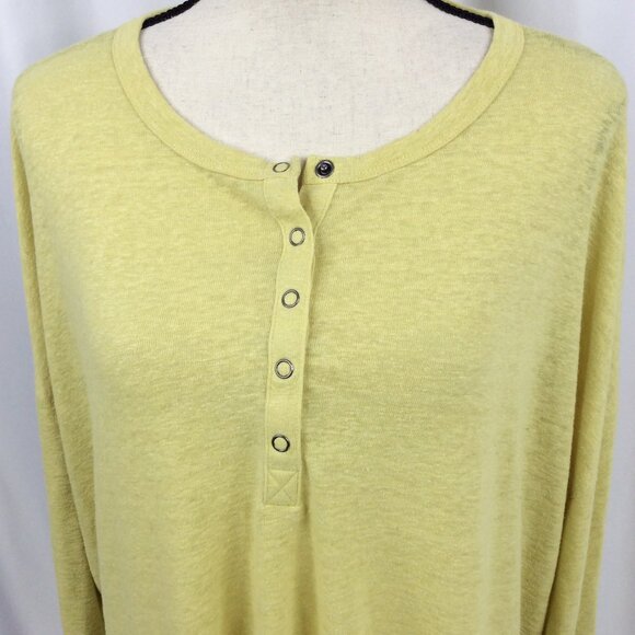 Aerie Henley Top Womens Size XXL 2XL Yellow Linen Blend Long Sleeve Aeropostale - Picture 5 of 12